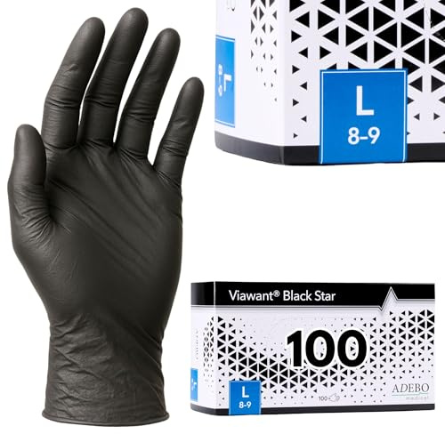 Einweghandschuhe 100 Stück | L | Nitrilhandschuhe Schwarz | Puderfreie, latexfreie Einmalhandschuhe | Reißfest & feinfühlig | EN 455 & EN 374 | Gr. XS, S, M, L, XL