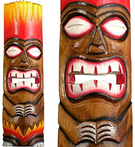 Máscara africana hawaiana Tiki estilo aborigen, máscara de madera pintada a mano, decoración africana para colgar en la pared, decoración africana, estilo bar, arte de isla, madera tallada a mano
