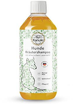 Kanuki pflegendes Hundeshampoo mit natürlichen Kräuterextrakten 500ml – mit ätherischem Lavendelöl, pH-Wert 7.5, schonende Reinigung für alle Felltypen – ohne Silikone, Parabene und Parfum