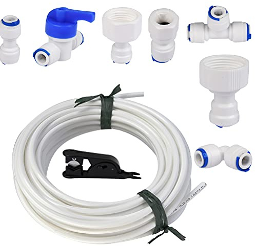 RIVLOP Kit de Frigo Tuyau d'alimentation en Eau Universel 15M, Connecteur de Tuyau de Réfrigérateur 1/4 , Kit de Filtre pour Réfrigérateur Samsung/Réfrigérateur Européen/Frigo Américain
