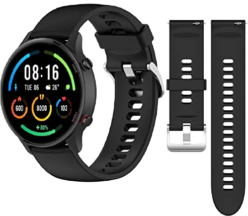 QULLOO Silicone Bracelet pour Xiaomi Mi Watch / S1 /S1 Active/Color Sport / S3 / S4/ Redmi Watch 5 Active/5 Lite, Sport Bracelet Replacement Bande Respirant, Noir