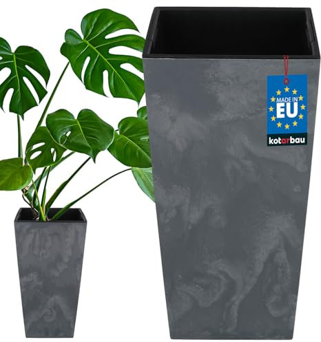 KOTARBAU® Vaso da fiori, 290x290x545 mm, struttura in cemento, quadrato, con vaso interno, grigio scuro