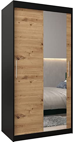 MEBLE KRYSPOL Kleiderschrank mit Spiegel Tokyo 2 - Garderobenschrank - Schrank Schlafzimmer - Mehrzweckschrank Zwei Schiebetüren - Regalen - Flur Möbel - Kleiderstange Schrank - Allzweckschrank