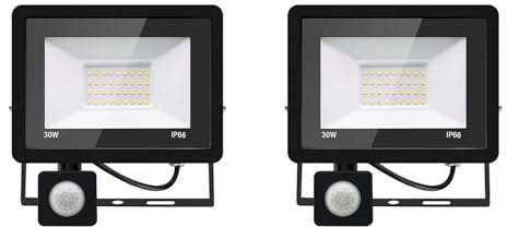 2pack-faro led esterno con sensore movimento 30W Bianco Caldo 3000K IP66 Impermeabile faretto esterno con sensore di movimento 3000LM faretto led da esterno per Cortile,Giardino