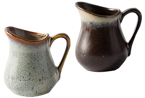 EdirFtra 2pcs Vintage Style Milk Churn Jug, Sauce Jugs Ceramic Creamer,Mini Ceramic Creamer with Handle, Ceramic Milk Creamer, Mini Milk Jug Kitchen Sauce Cup,A