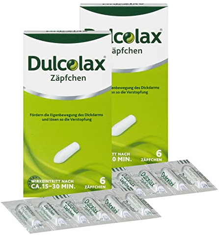 DulcoLax Zäpfchen gegen Verstopfung | 6 x 2 Stk | Abführmittel bei Verstopfung mit Bisacodyl | Befreien schnell und gut verträglich von akuter Verstopfung | Schnelle Wirkung nach ca. 15-30 Minuten