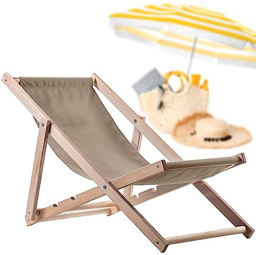 KADAX Solstol, strandstol av trä, solstol upp till 120 kg, fåtölj av bokträ, fällstolar, strandstol, hopfällbar stol för strand, solstol i trä (cappucino)