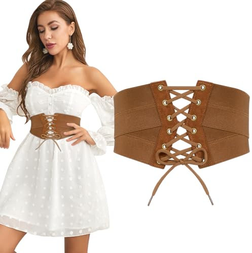 JasGood Damen Elastischer Korsettgürtel, Hoher Taille Cinch Taillengürtel, Breiter Wickel Retro Damengürtel für Kleid, Halloween Cosplay Gürtel Karneval Cosplay