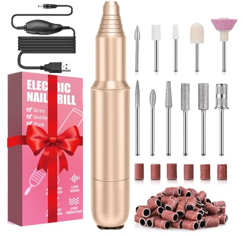 FOLAI Elektrische Nagelfräser, Maniküre Pediküre Set Nagelfeile Elektrisch, Profi Nagelfräser für Gelnägel, Acryl Gelnägel, Kallus Entfernen,Nagelhaut Shellac Nagel, Geschenke für Frauen, Mama（Gold）