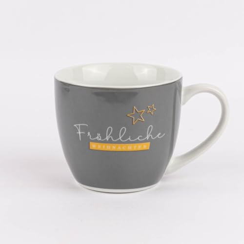 La Vida Maxi Tasse aus Porzellan Fröhliche Weihnachten grau weiß gold 400ml