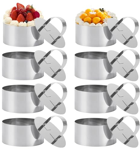 LDHHYH Lot de 8 Cercle à Patisserie en Acier Inoxydable 8 cm, Cercle a Patisserie Cuisson Anneau à Gâteau en Acier Inoxydable, Anneaux à Dessert Ronds pour Mousse, Tarte, Desserts