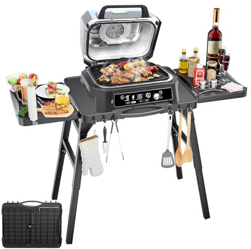 Carrello da tavolo per barbecue Ninja Woodfire OG701 OG850 OG951, carrello da tavolo per forno per pizza, supporto pieghevole per Ninja, Blackstone, Cuisinart, con presa d'aria, altezza regolabile