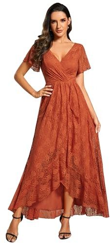 Ever-Pretty Women's A Line Empire Waist V Neck Lace High-Low Elegant Evening Dresses Burnt Orange 18UK