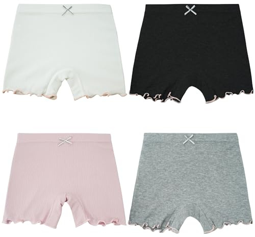 FEOYA Flickor säkerhetsbyxor, shorts, underkjolsbyxor, småbarn, barn, yoga, fitness, cykelsportshorts, ventilerande, stretchiga kalsonger, hög midja, enfärgade, korta leggings, 4-pack (100–160), Svart