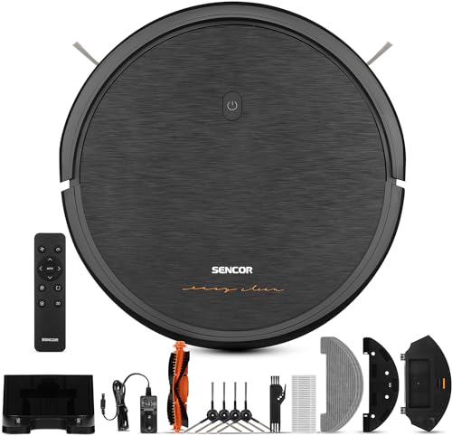 Sencor Robot Aspirapolvere Lavapavimenti SRV 3150OR - Navigazione Intelligente, Ultra-Sottile, Potente 2600mAh per Pulizia Umida/Secca, Controllo Facile, Ideale per Peli d'Animali e Allergeni