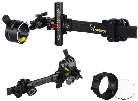 SHARROW Bogenschießen Compound Bogenvisier 6 Carbon Fiber Extension Bar 1 Pin Aluminium Mikroverstellbare Bogen Visier TX9610 mit 4X 6X 8X Linse für Zieljagd Schießen (Bogenvisier mit 8X Linse)