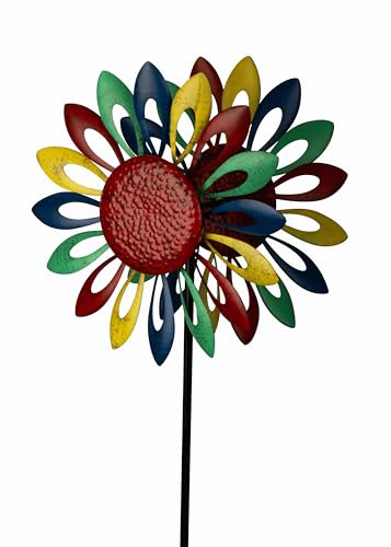 Windrad Windspiel Mehrfarbig aus Metall als Gartenstecker Höhe 183 cm ⌀ 59 cm