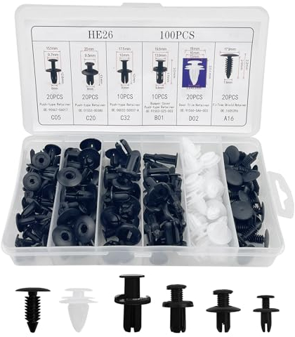 Baxcdyswe 100 Stück Befestigungsclips Auto, 6 Arten Türverkleidung Klammern, Kunststoffnieten, Karosserie Clips, Befestigung, Kfz Clips Set, Universal Spreiznieten, Verkleidung Clips, Befestigungssatz