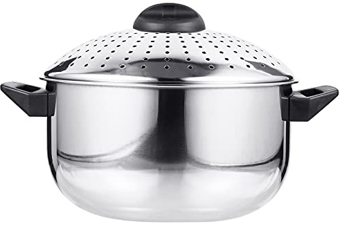 Nudeltopf aus Edelstahl for den Herd mit Siebdeckel, Spaghettitopf, Nudelkochtopf for Kochen von Nudeln, Nudeln, Gemüse oder Soße, silberfarben, 9,2 x 9,2 x 6,2 Zoll(24CM,32X24X21CM)