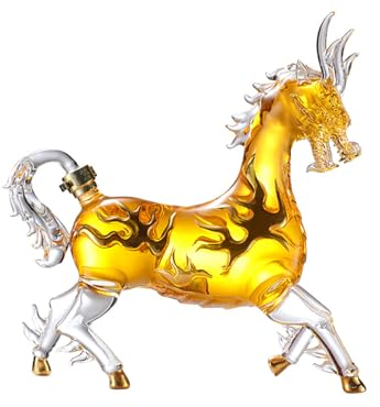 HTYUKFDG Chinese Zodiac Whiskey Decanter Oriental Dragon Horse Shaped Wine Bottle 1200ml Creative Animal Clear Glass Container for Liquor Tequila Brandy