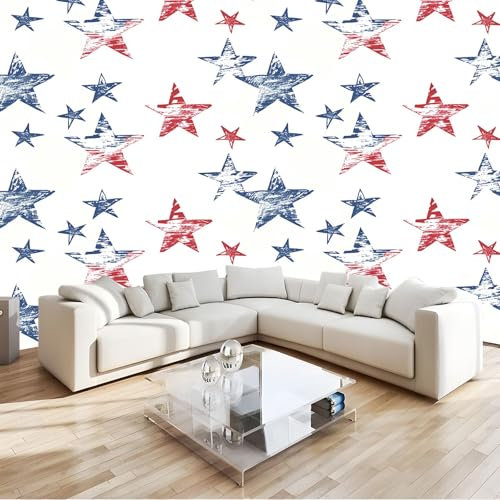 Fototapete Handbemalt Sterne Rot Blau 250x175 cm Tapete 3D Vlies Wanddeko Wallpaper Wandtapete Dekoration Study Zimmer Wohnzimmer Restaurant Cafe