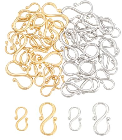 UNICRAFTALE 40 St 2 Färger 2 Storlekar S-Krok Spännen 304 Rostfritt Stål Armband Guld Halsband Fästanordning Lås Kontakter Trådkrok För Smyckestillverkning
