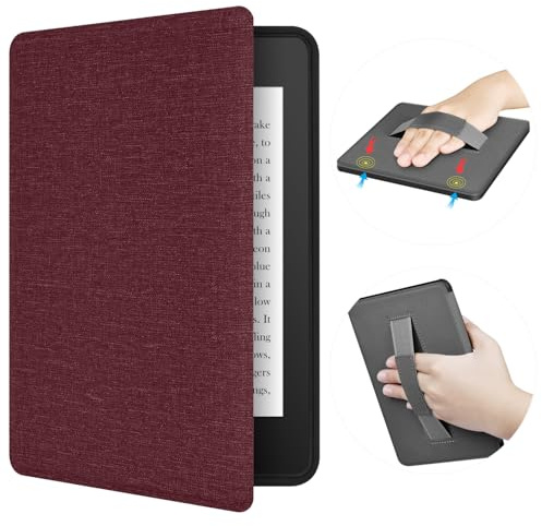 ERUNTO Fodral, för 7 tums/12:e generationens Kindle Paperwhite, Signature Edition och Kindle Colorsoft TPU-fodral med tygstruktur och handrem, dubbelsidigt magnetfodral med väcknings-/vilofunktion