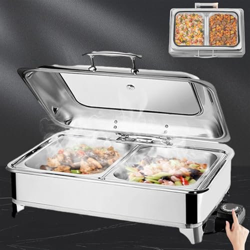 Aocay Chafing Dish Elettrico, 9L Scaldavivande Elettrico per Buffet Acciaio Inox, Contenitore Scalda Cibo Professionale Temperatura Regolabile per Buffet, Feste e Banchetti(A,1/2 Pan)