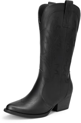 DREAM PAIRS Bottes western cowboy cowgirl pour femme, Entièrement noir, 37 EU