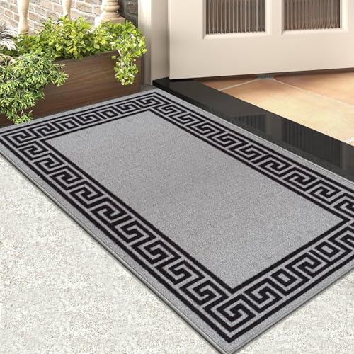 Rugs Inn Greeky Door Mat – Heavy Duty Washable Non Slip Mat for Kitchen Front Door Entrance Bedroom Living Room Floor Mat (Grey Black, 50 X 80 cm)