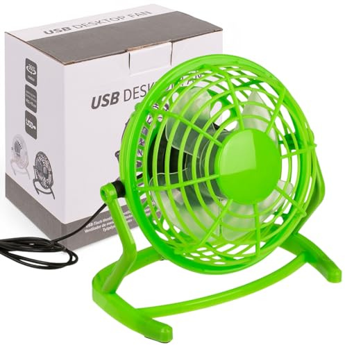 MIJOMA Ventilateur de table avec port USB - Mini ventilateur compact pour bureau et maison - Silencieux et économe en énergie - 15 x 14,5 cm - Vert