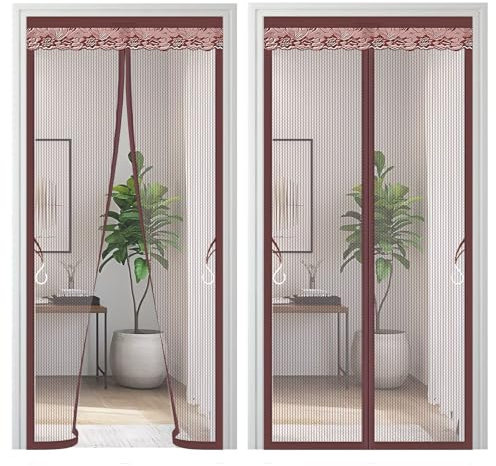 2025 Fliegengitter Tür 85x210cm, Fliegengitter Balkontür, Verschlüsseltes Netz Fliegengittertüren, 42 Stück Verdickter Magnet, mit Haken, für alle Arten von Türen (Kaffeefarbe)