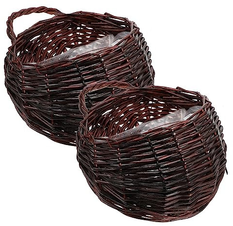 CLISPEED Cesta Colgante para Macetas y Flores, 2 Pcs, Tamaño 18 Cm, Color Marrón Oscuro, Cesta Tejida para Decoración De Pared y Organizador De Artículos Diversos Hogar