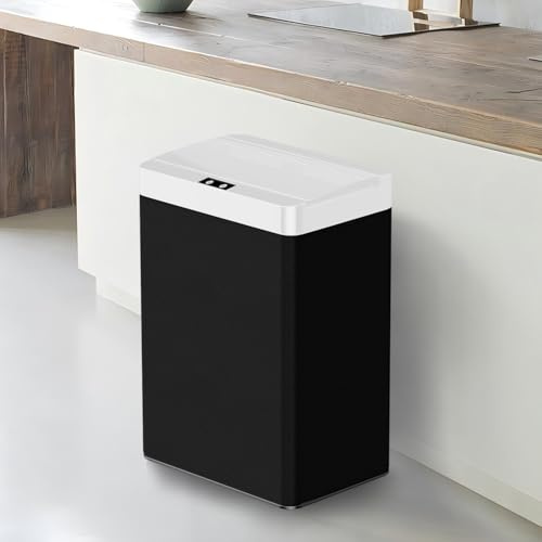 ARTBUSKE 13 Gallon Trash Can Kitchen Trash Can with Lid High Capacity Automatic Garbage Can Stainless Steel Motion Sensor Trash Bin for Kitchen Bedroom, Black