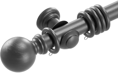 Loch & Skye Wooden Curtain Pole Set Fixed Length Premium Quality Beechwood 28mm Diameter with Finials, Rings & Brackets Wooden Rail Pole for Window & Eyelet Curtains (Dark Grey, 150cm)