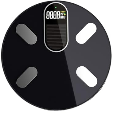 Pèse-personne Numérique For Le Corps Charge D'énergie Solaire Et Lumineuse Balance Intelligente Balance Bioimpédance Graisse Corporelle Pèse-personne IMC Facile à Utiliser(Black)