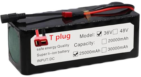 Paquete de Batería de Litio para Bicicleta Eléctrica 36V Batería de Iones de Litio para Patinete Eléctrico 25Ah 10S4P con BMS+42V 2A Charger XT60/T Plug para Motores de 1000W T Plug,36V 25Ah