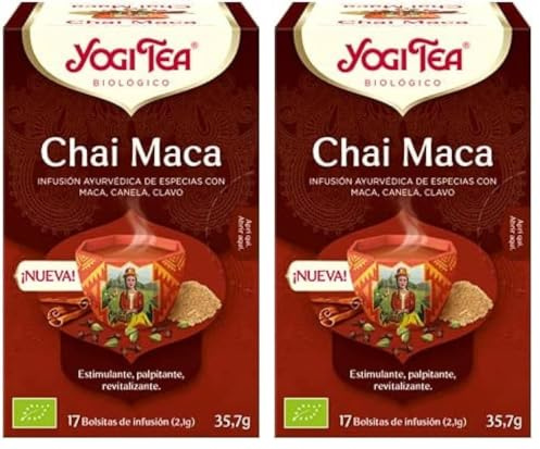 Yogi Tea, Chai Maca - Infusión Ayurvédica - Especias con Maca, Canela y Clavo - 17 bolsitas (35,7g) (Paquete de 2)