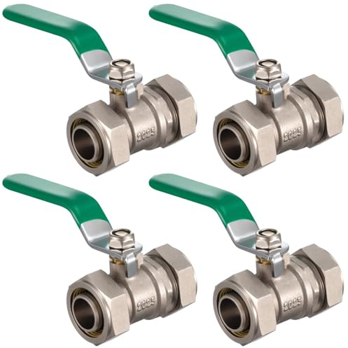 Hicarer 4 Pcs 3/4'' Air Piping Fittings, Brass Ball Valve, 3/4'' Shut-Off Fittings Fit for Shop Garage Compressed Air Piping System, 200 PSI Nickel Plated Brass