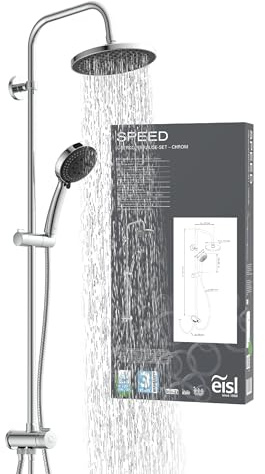 EISL SPEED Duschset ohne Armatur, Duschsystem ohne Armatur mit großer Kopfbrause, Duschgarnitur zum Nachrüsten, Handbrause mit 8 Funktionen, komplettes Montageset und Montagematerial