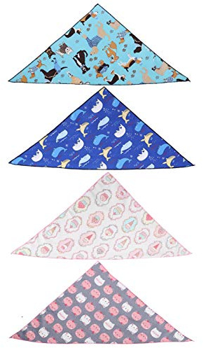 4 Unidades de paño para el Cuello de, Babero Triangular de algodón, pañuelo Reversible para Mascotas con Estampados a la Moda, Protector de Saliva Lavable para Perros (S)