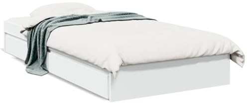 HFXHIJXQ Einzelbett 90x200 cm weiß mit 4 Bettschubladen, Holzwerkstoff Bettgestell mit Stauraum Modernes Design für Schlafzimmer Küche und Gästezimmer
