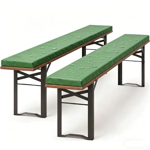 Generisch 2er Set Bierbankauflage Gepolstert,Wasserdicht Biertischgarnitur Auflagen Waschbar Outdoor Indoor,Sitzbankkissen Bierzeltgarnitur Für Partyzeltgarnitur Gartenbänke,Grün,120x25x4cm