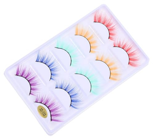 Adorainbow 5 Pairs Colorful Fiber Artificial Eyelashes for Halloween Parties and Stage Makeup, 3d Thick Volume Makeup Eyelash Accessories Soft Natural Curl