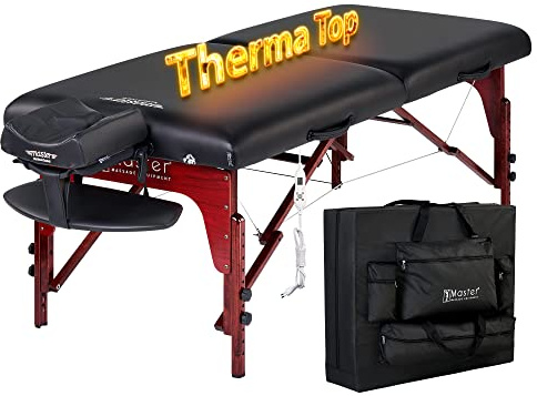 Master Massage Therma Top Mobil - Lettino massaggiante riscaldabile Reiki, pieghevole, in legno, 71 cm, colore: Nero