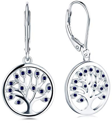 JO WISDOM Damörhängen, 925 sterling silver släktträd av livet droppe dinglande örhängen smycken för kvinnor, Kubisk zirkonia, Kubisk zirkonia