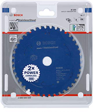 Bosch Professional 1x Kreissägeblatt Expert for Stainless Steel (Edelstahl, Sägeblatt Ø 160 x 20 x 1,6 mm, 40 Zähne, Zubehör Akku Kreissäge)