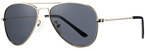 COASION Classic Polarized Small Aviator Sunglasses for Kids Baby Girls Boys Age 2-10 50MM (Gold Frame/Grey Lens)