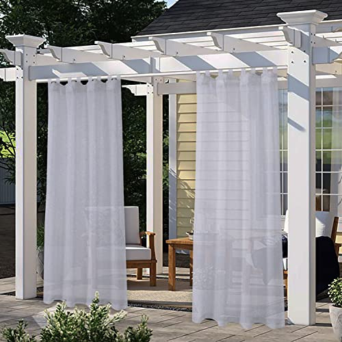 LORDTEX Jute-Leinen-Optik Outdoor Vorhang für Terrasse – 2 Stoffbahnen wasserdichte Schlaufen Oben durchscheinende Vorhänge für Pergola, Veranda, Cabana und Pavillon, 132 x 213 cm, Silber