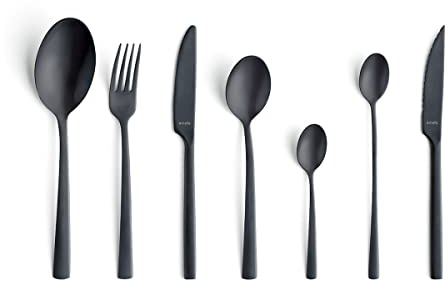 Amefa Manille Besteck Set für 6 Personen, Besteckset 42-teilig | PVD-beschichteter Edelstahl, Messer, Gabeln, Löffel und Teelöffel, Cutlery Set - Schwarz